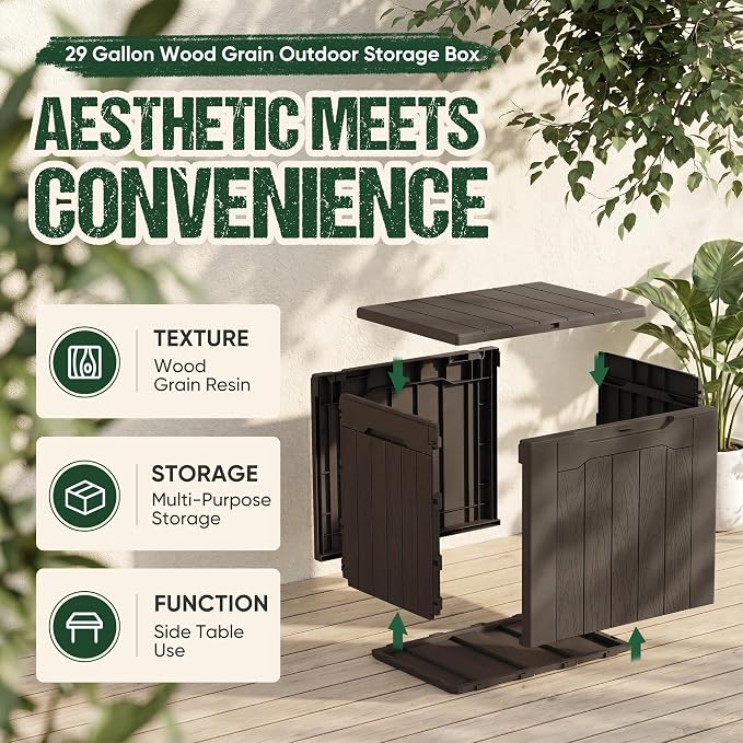 Devoko 29 Gallon Deck Box, Waterproof Resin Outdoor Storage Box | Lockable and - Image 7