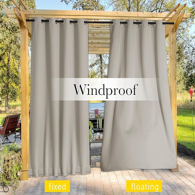 NICETOWN Weighted Curtains for Patio Waterproof W66xL84 Natural 2 Panels | - Image 6