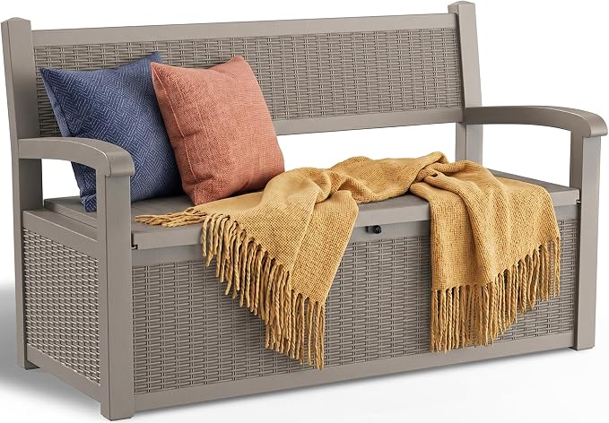 Storage Bench Outdoor Deck Box, 100 Gallon Lockable Patio Furniture, by ATMELT