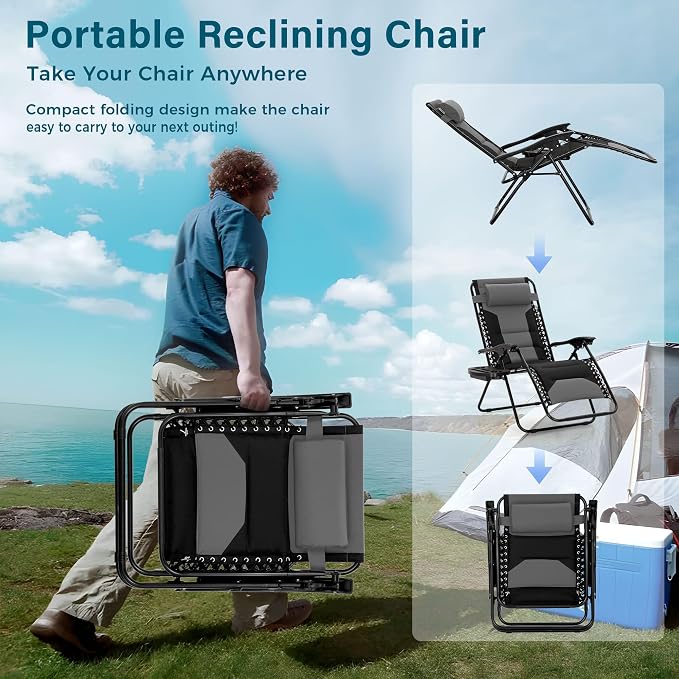 MFSTUDIO Padded Zero Gravity Chair, Cup Holder, 28in Seat, Removable Cup Holder - Image 6