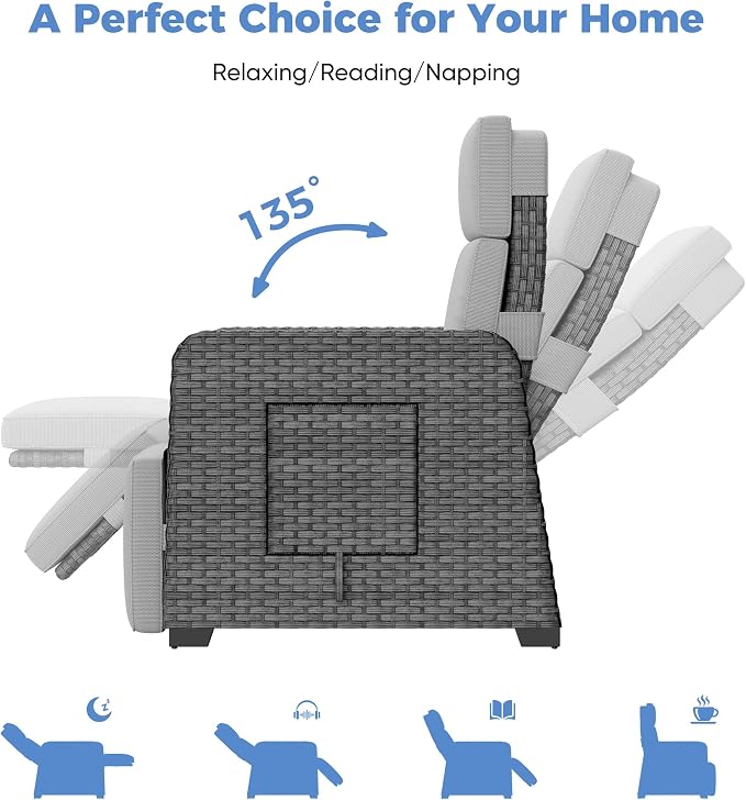 Outdoor Recliner Independent Adjustable Foot & Back Wicker Recliner Chair - Image 6