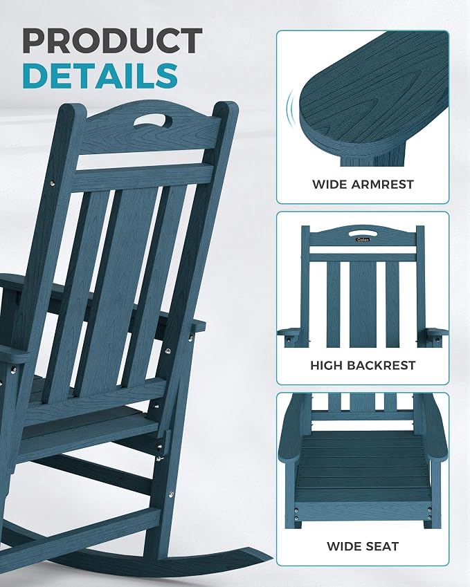 Oversized Outdoor Rocking Chairs Set of 6, 380lbs Heavy-Duty Large Patio Rocker - Image 6