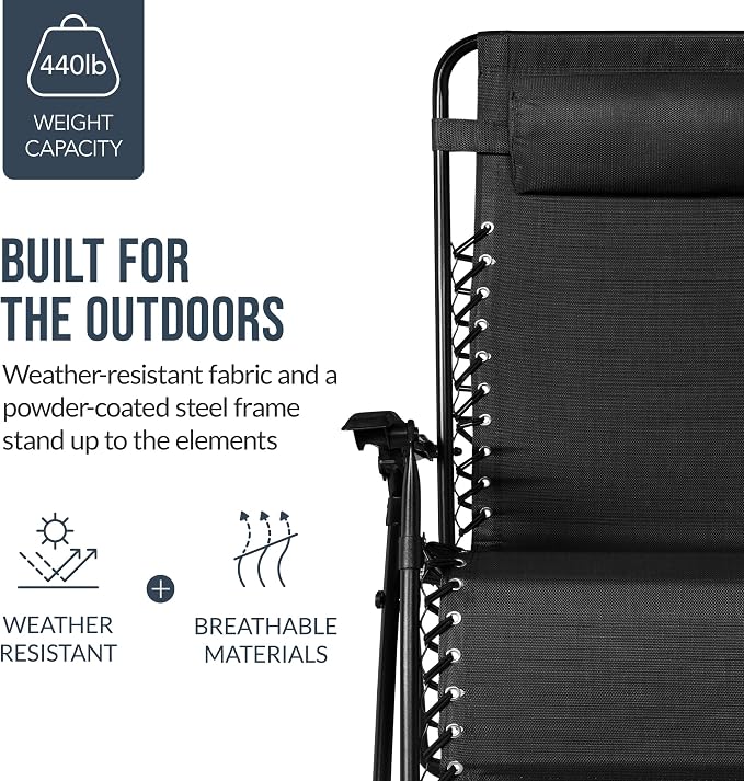 Best Choice Products Set of 2 Extra Wide Adjustable Steel Mesh Zero Gravity - Image 6