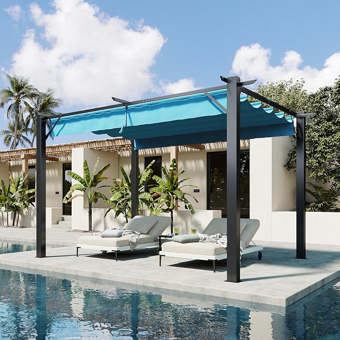 Aoxun 10'x12' Outdoor Retractable Pergola, Heavy Duty Metal Frame Pergola - Image 9
