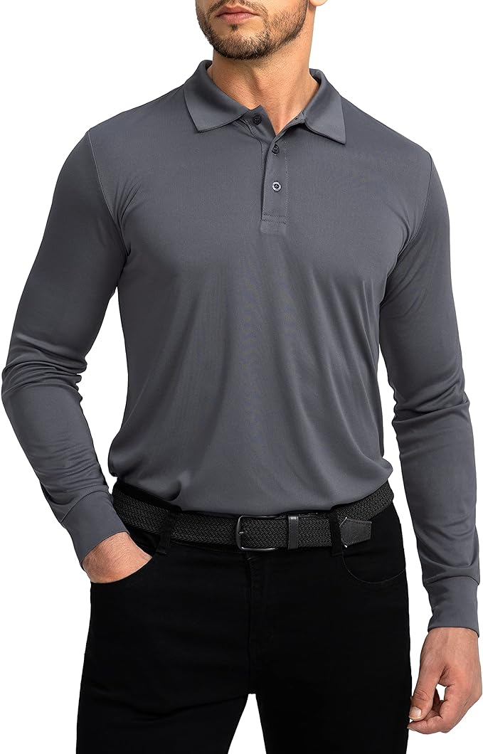 Men's Polo Shirt Long Sleeve Golf Shirts Lightweight UPF 50+ Sun Protection Cool Shirts for Men Work Fishing Outdoor