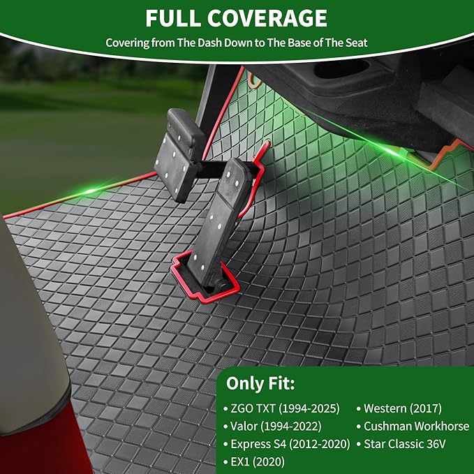 Golf Cart Floor Liner Mat 8mm Thick Rubber Full Coverage Fit for EZGO TXT (1994-2025), Express S4 (2012-2020), Cushman Workhorse, EX1 (2020), Valor, Navitas, Some Star Carts Mats Replacement