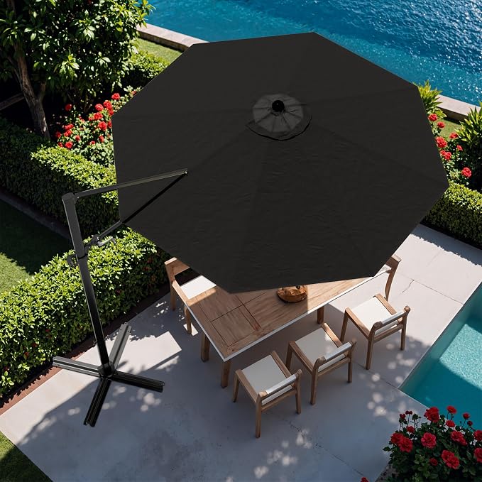Devoko 10ft Cantilever Patio Umbrella, Round Large Outdoor Umbrella - Image 8