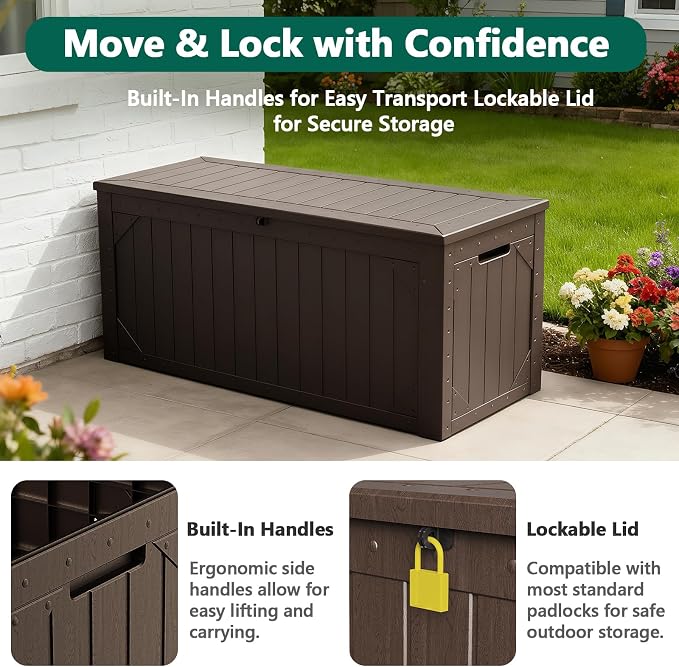 Outdoor Storage Box, 98 Gallon Deck Box, Outdoor Storage Bench, Waterproof - Image 3