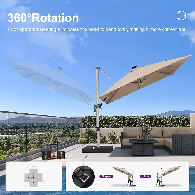 PURPLE LEAF Cantilever Umbrella 9' X 12' Solar LED Light Patio Deck, Support to - Image 6