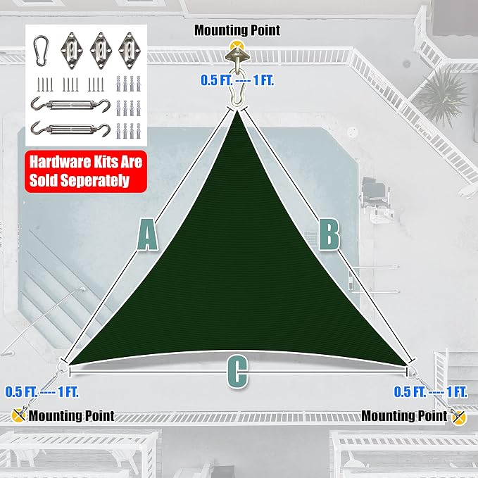 Amgo Custom Size 17' x 17' x 17' Green Triangle Sun Shade Sail UPF50+ AGTAPT10 - Image 6