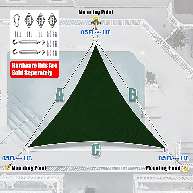 Amgo Custom Size 12' x 12' x 12' Green Triangle Sun Shade Sail UPF50+ AGTAPT10 - Image 6