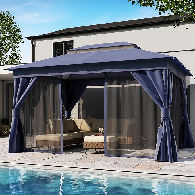 10'x13' Outdoor Gazebo, Heavy Duty Metal Frame Patio Canopy - Image 3
