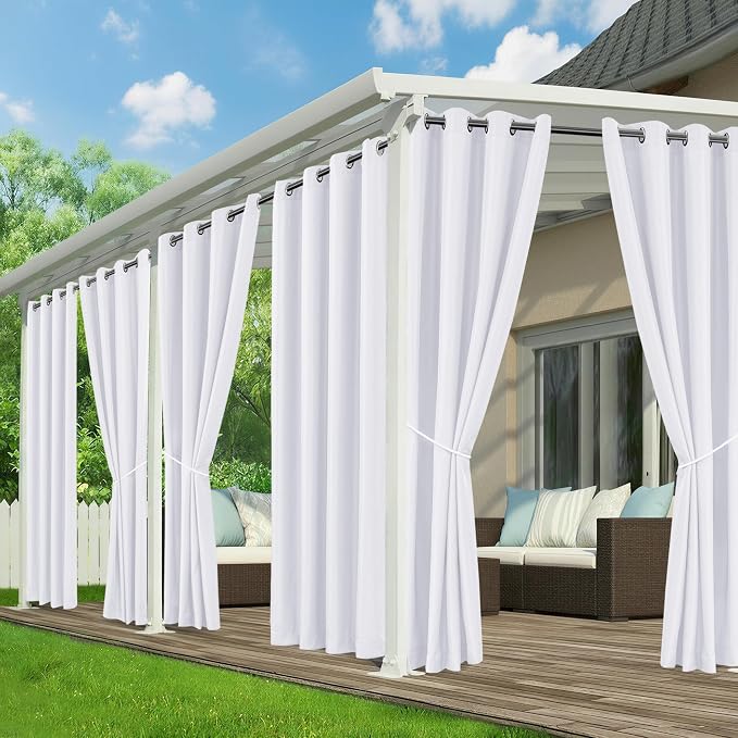 White Outdoor Curtains for Patio Waterproof, 6 Drape Panels | Privacy & by RichSets
