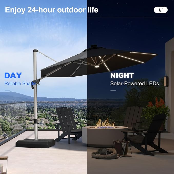 PURPLE LEAF Cantilever Patio Umbrella 11ft Round Solar LED Light, Stays bright - Image 3