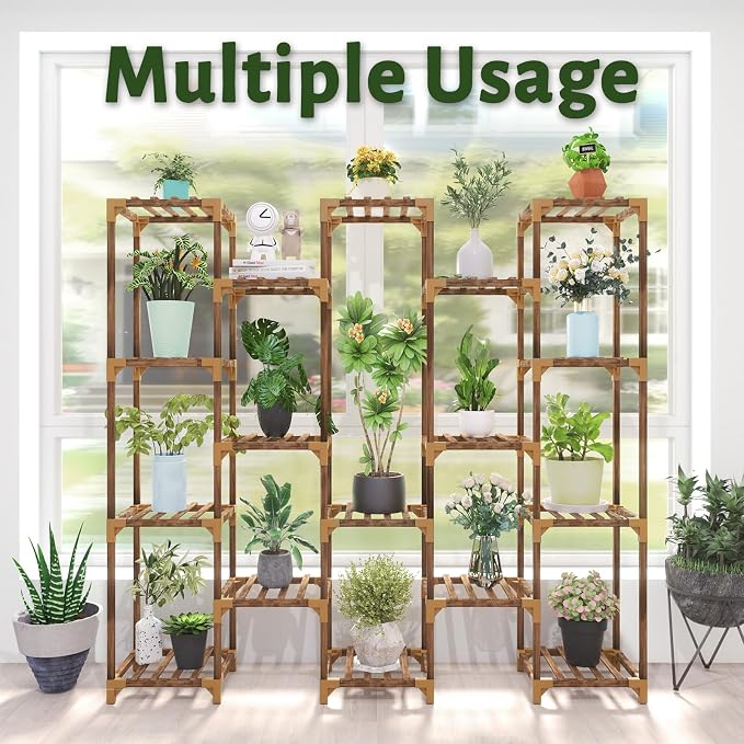 Plant Stand Indoor Outdoor, 17 Tiered Plant Shelf Wood Plant Rack | Tall Plant - Image 3
