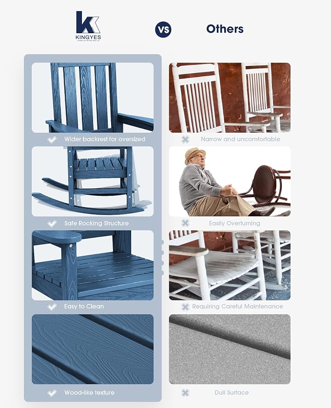 Oversized Outdoor Rocking Chair Set of 4, HDPE Patio Rockers - Image 8
