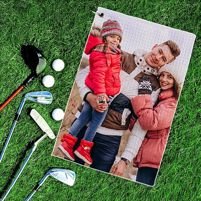 Customized Golf Towel,Personalized Custom Towel for Golf Bags with Carabiner Clip 12"x12", Add Your Photo Picture Text Name Logo,Absorbent & Durable,Retired Gifts for Coworker,Bulk 1-100pcs