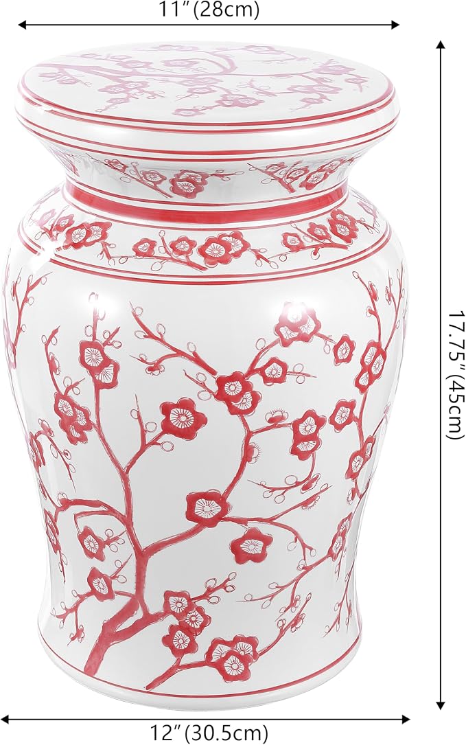 JONATHAN Y Cherry Blossom 18" Ceramic Garden Stool Side Table, Plant Stand - Image 3