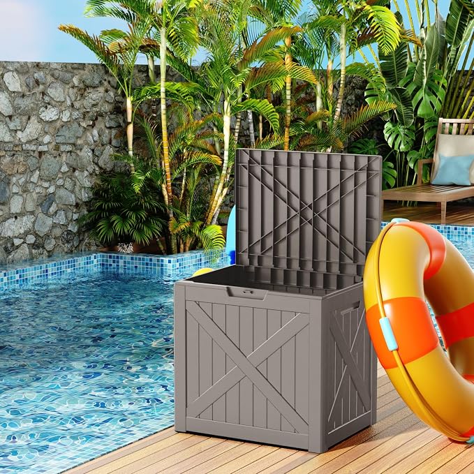 32 Gallon Waterproof Resin Deck Box, UV Resistant Outdoor Storage - Image 3