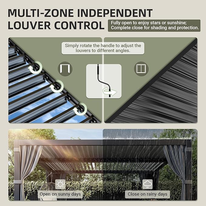 AirWire 12'x16' Louvered Pergola All-Aluminum Gazebo Dark Gray | Outdoor Pergola - Image 4