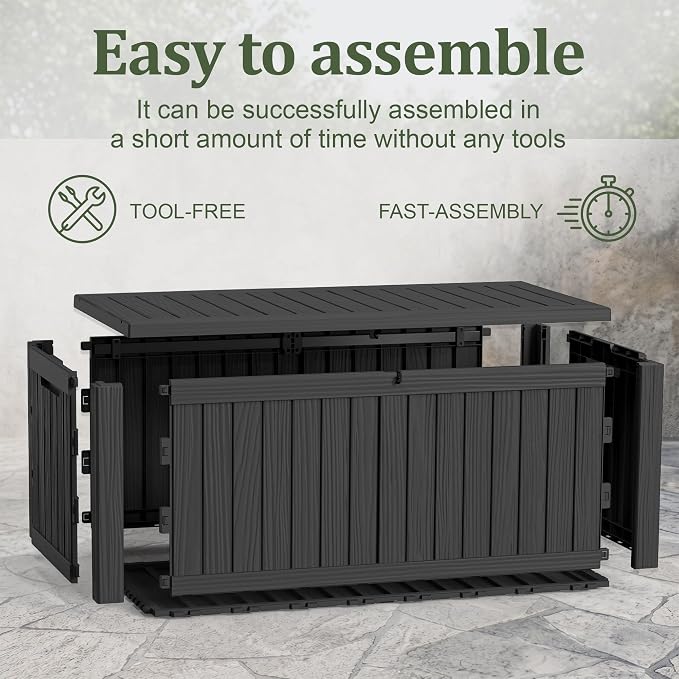 180 Gallon Resin Deck Box, Waterproof Lockable Outdoor Storage Box Container - Image 6