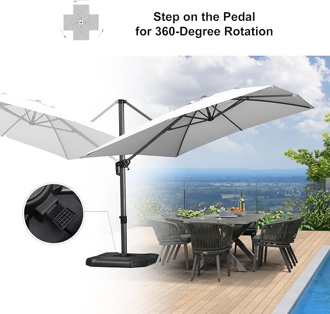 PURPLE LEAF Umbrella with Base and Cover 9' x 11.5' All Shade White | More - Image 5