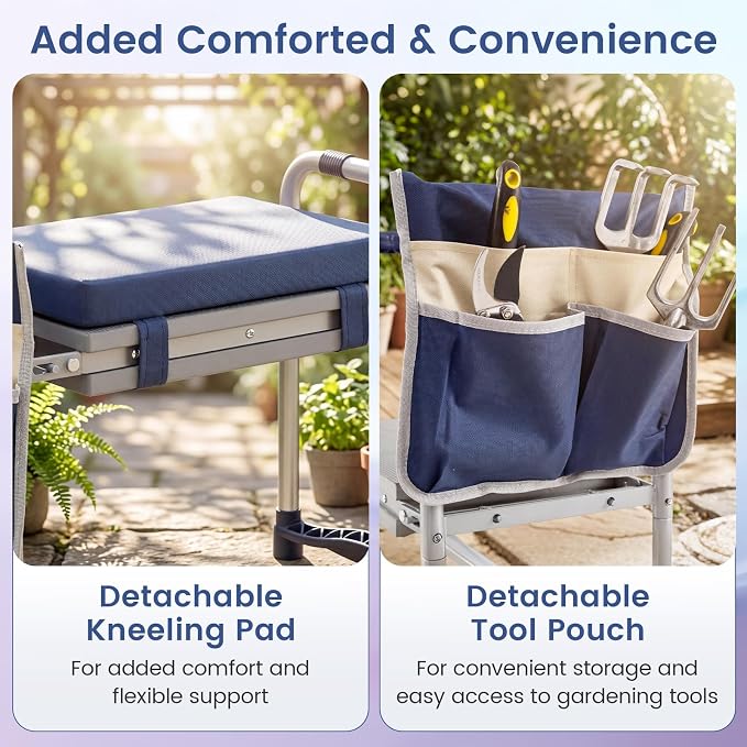 2-in-1 Garden Kneeler and Seat, Folding Garden Seat w/EVA Foam Kneeling Pad & - Image 5