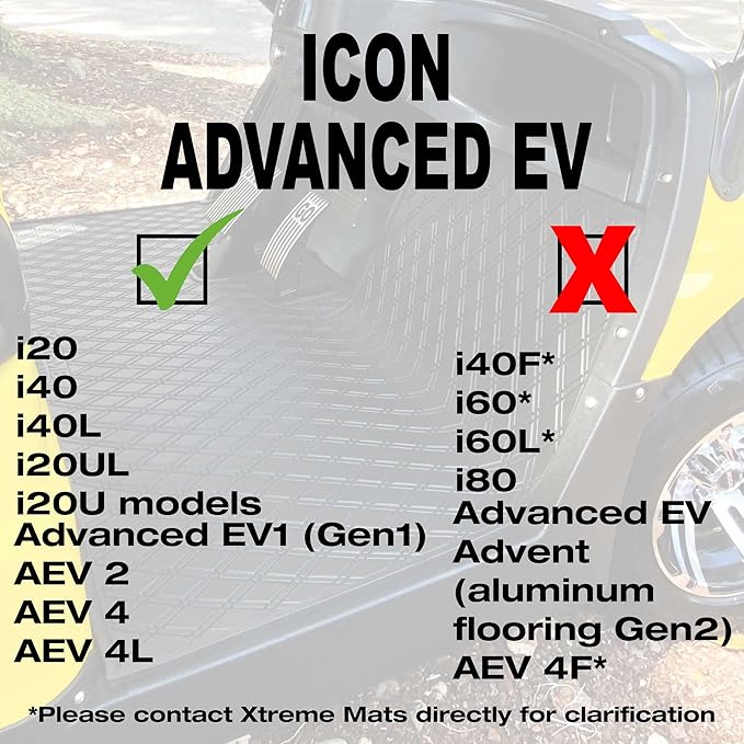 Xtreme Mats ICON Compatible, Full Coverage Golf Cart Floor Liner - Compatible with ICON Golf Carts (i20, i40) and Advanced EV (Gen1) - Beige Trim