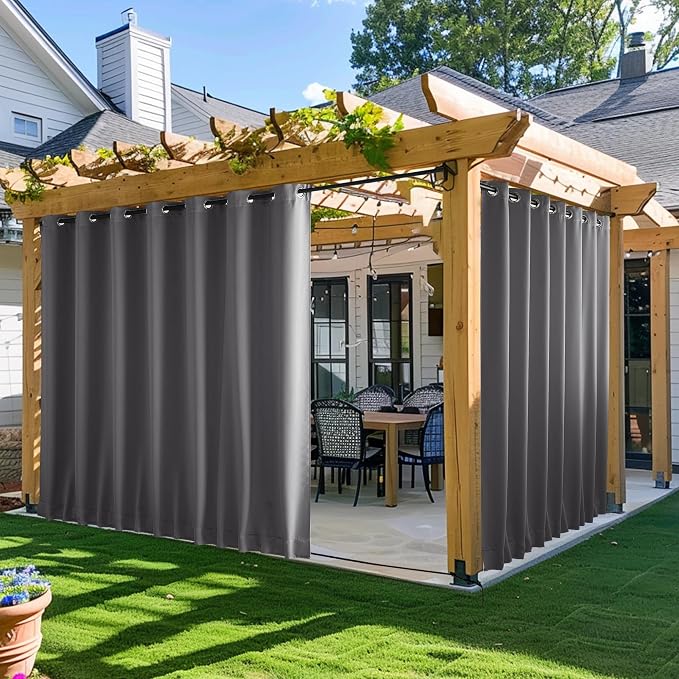 NICETOWN Outdoor Curtains for Patio Waterproof & Windproof W100xL108 Grey | by NICETOWN