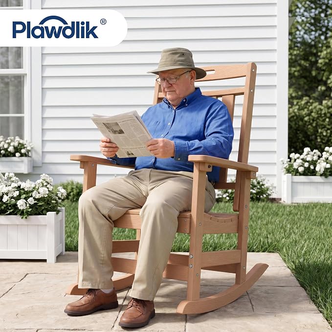 Oversized HDPE Outdoor Rocking Chair, All-Weather Resistant, Teak | Heavy Duty - Image 2