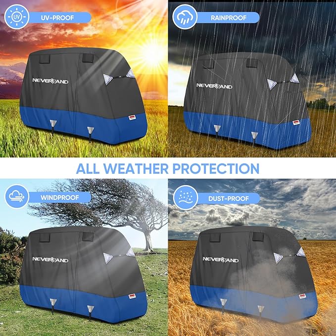NEVERLAND Golf Cart Cover 2 Passenger, Heavy Duty 600D Golf Cart Covers, Waterproof Club Car Golf Cart Cover with Side Zipper Doors Compatible with EZGO Yamaha Club Car 2 Seat (Up to 95 Inch)