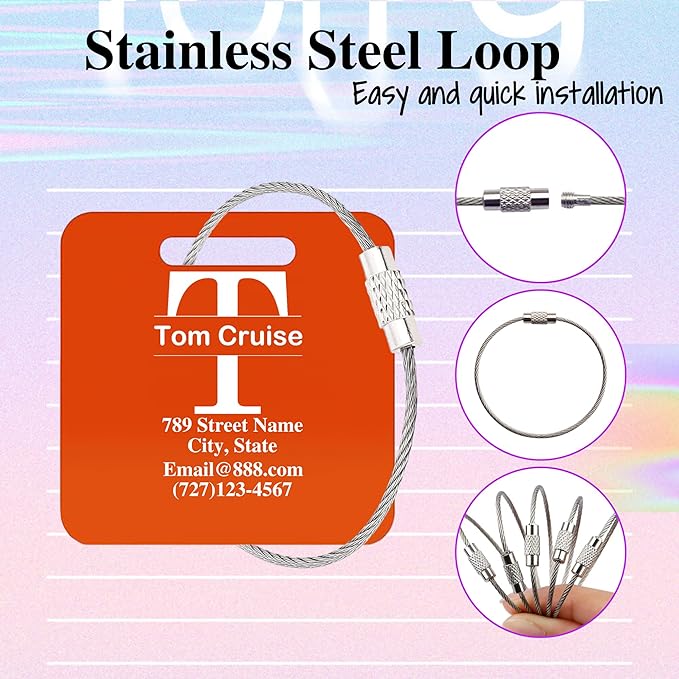 Personalized Luggage Tags for Suitcases,Custom Acrylic Tags with Hole & Steel Loop for Travel,Backpacks,Golf,Bagwine Cup,Waterproof (Orange)