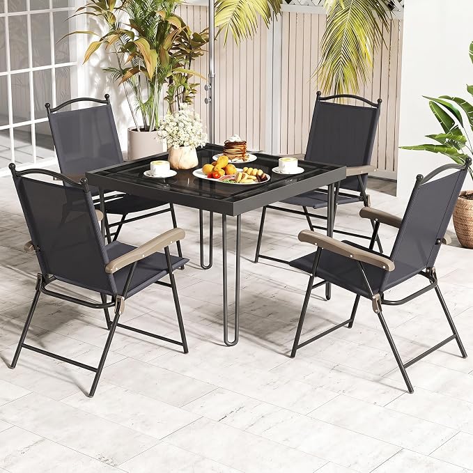 GIANTEX Set of 2 Patio Folding Chairs, Outdoor Patio Dining Chairs w/Armrest - Image 9
