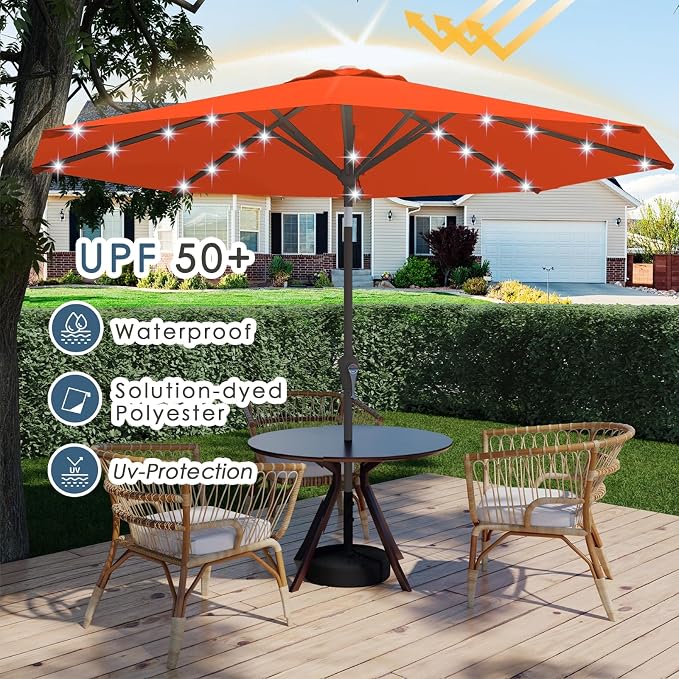 9FT Patio Umbrella with Solar Lights, Outdoor Market Umbrella with Tilt and - Image 5