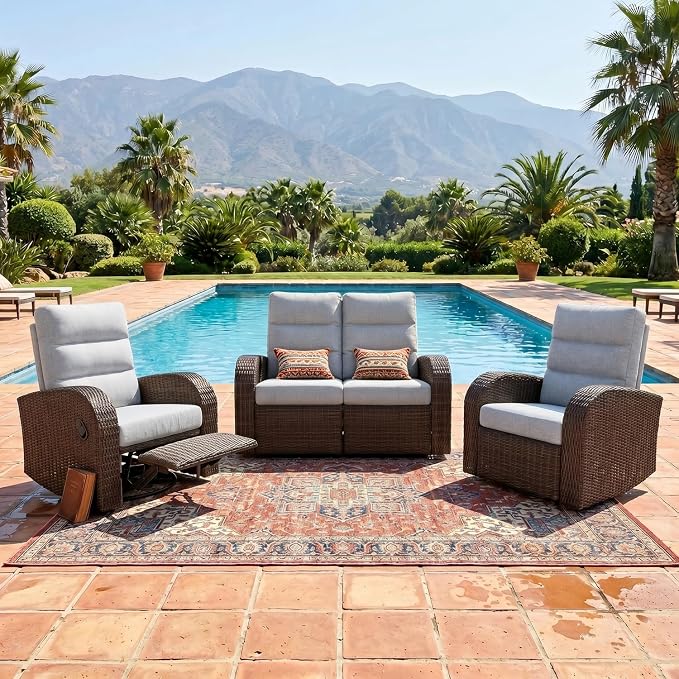 Oversized 3 Pieces Wicker Outdoor Recliner Loveseat by LayinSun