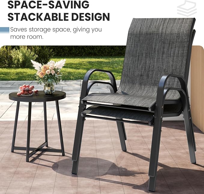 Patio Dining Chairs Set of 8, Stackable Dining Chairs High Back, Breathable - Image 4