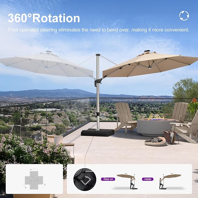PURPLE LEAF Cantilever Patio Umbrella 11ft Round Solar LED Light, Support to - Image 5