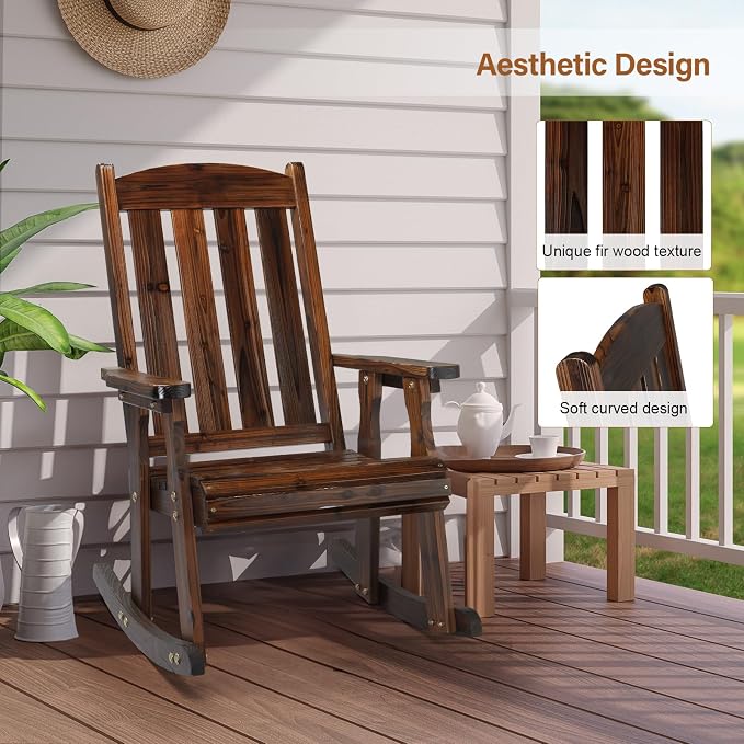 VINGLI Outdoor Rocking Chair Set of 2, Heavy Duty 600 LBS Wooden Rocking Chair - Image 5