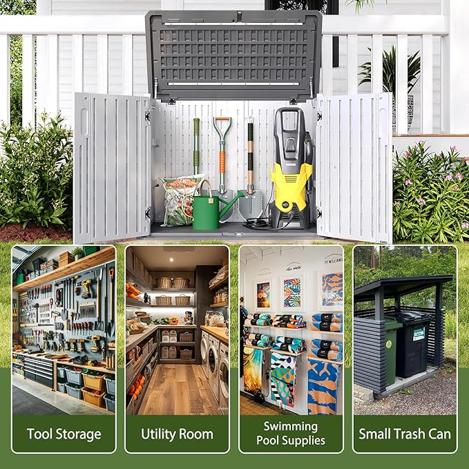 Aoxun Outdoor Storage Cabinet 35 Cu.Ft Outdoor Trash Can Storage Shed, and Lawn - Image 6