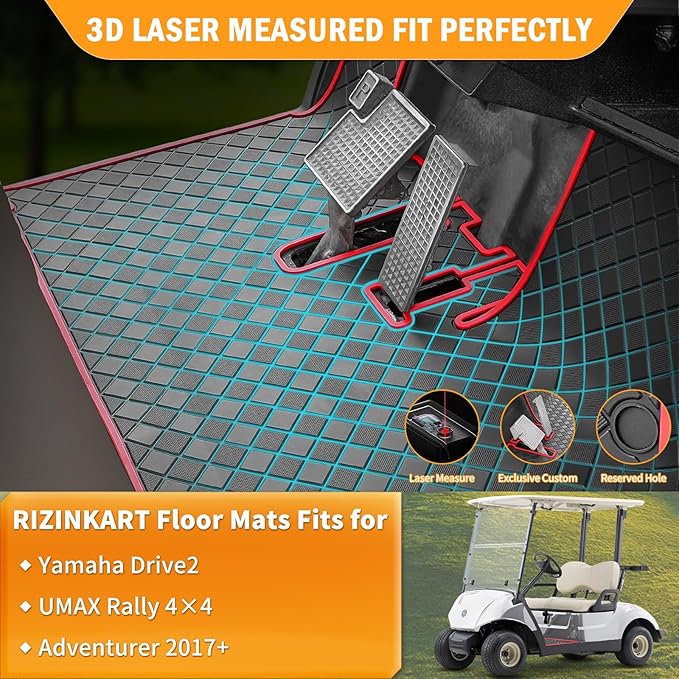 Golf Cart Floor Mat for Yamaha,Customize Non-Slip Full Coverage Liner Matt Replacement Fits to Yamaha G29/Drive, Drive2,Adventurer,QuieTech 2017+,Durable Easy to Clean