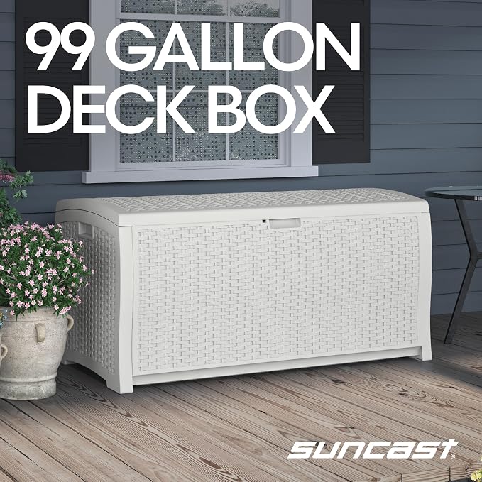 Suncast 99 Gallon Wicker Horizontal Outdoor Deck Box - Image 3