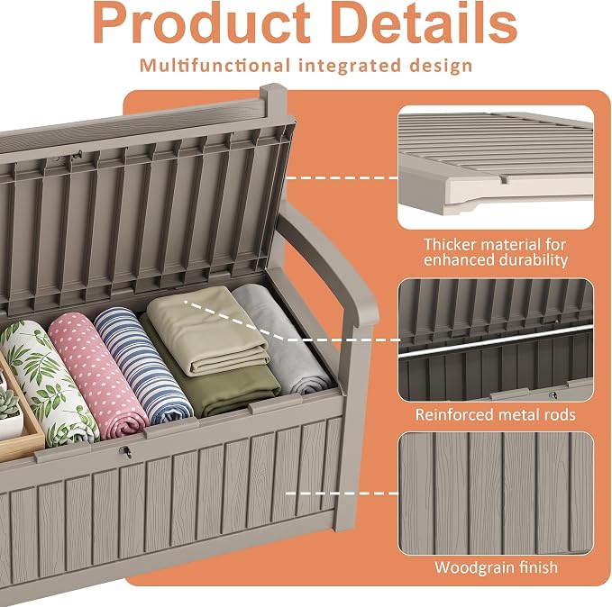100 Gallon Outdoor Storage Bench Deck Box Waterproof Resin Lockable UV - Image 6