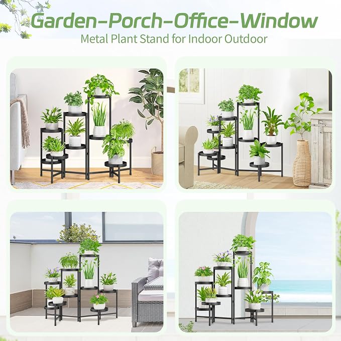 iDavosic.ly Plant Stand Indoor Outdoor, 9 Tier Metal Corner Shelf, Folding - Image 3
