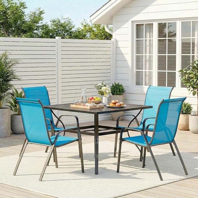 TLSUNNY Patio Chair, Outdoor Stackable Textilene Chairs Set of 4, Sky Blue | - Image 9