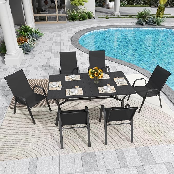 Black Patio Chairs Set of 6, Stackable Outdoor Dining Chairs - Image 3