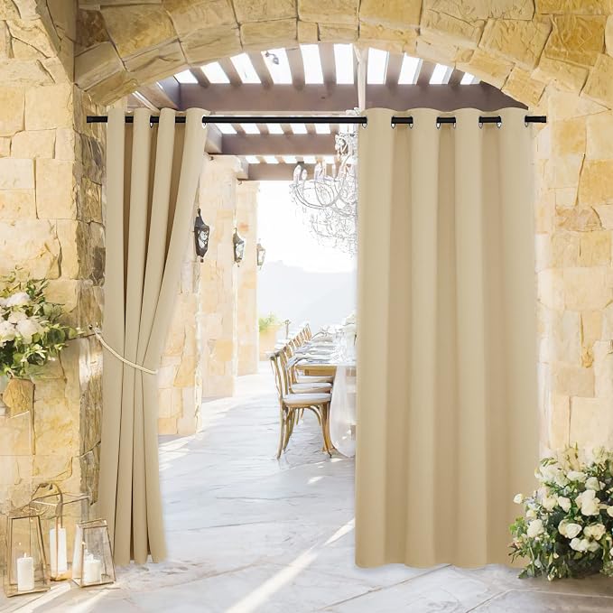 RYB HOME Outdoor Curtains for Patio Deck, Waterproof & Block Sunlight | Thermal by RYBHOME