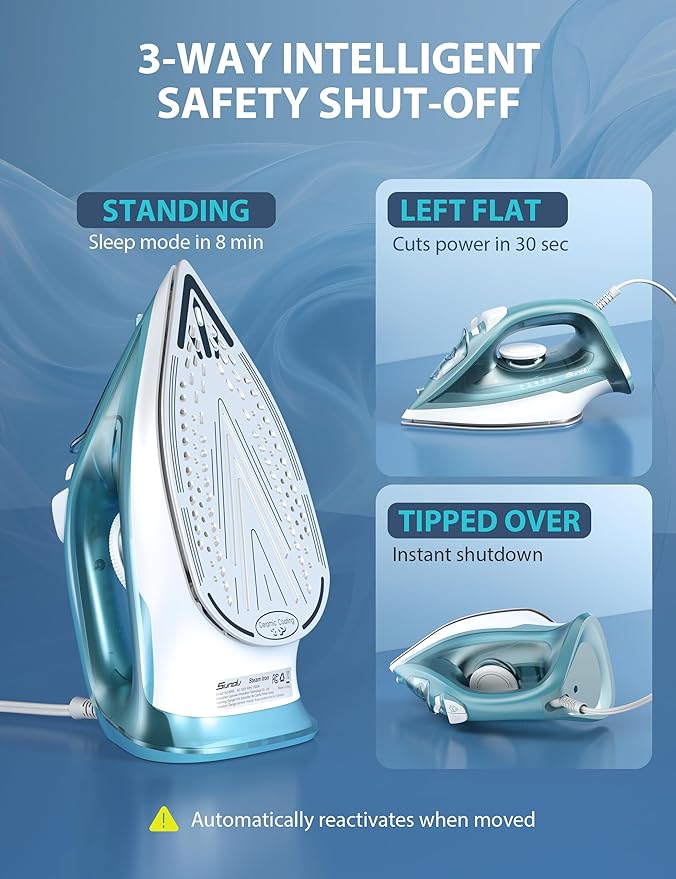 Iron Steamer for Clothes, Ceramic Soleplate, 500 Microsteam Holes, Powerful Steam Iron, Adjustable Steam, Burst of Steam, Self-Clean, Anti-Calc, Lightweight, Leakproof, Long-Lasting Steam