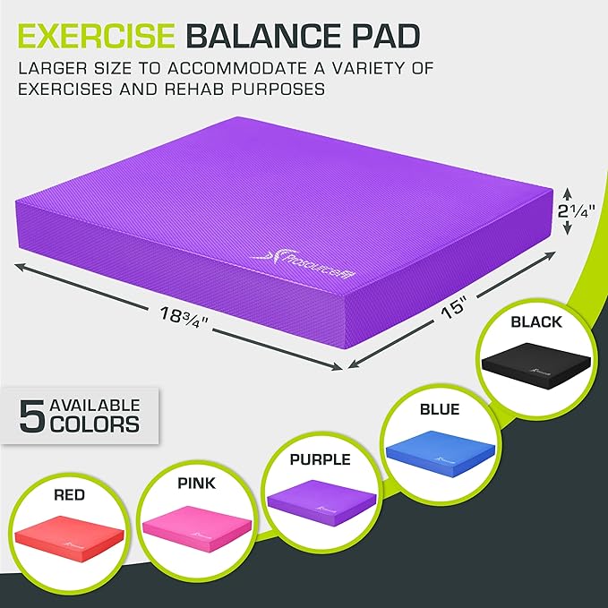 ProsourceFit Exercise Balance Pad – Large Cushioned Non-Slip Foam Mat & Knee Pad for Fitness, Stability Training, Physical Therapy, Yoga 15"x19", Purple