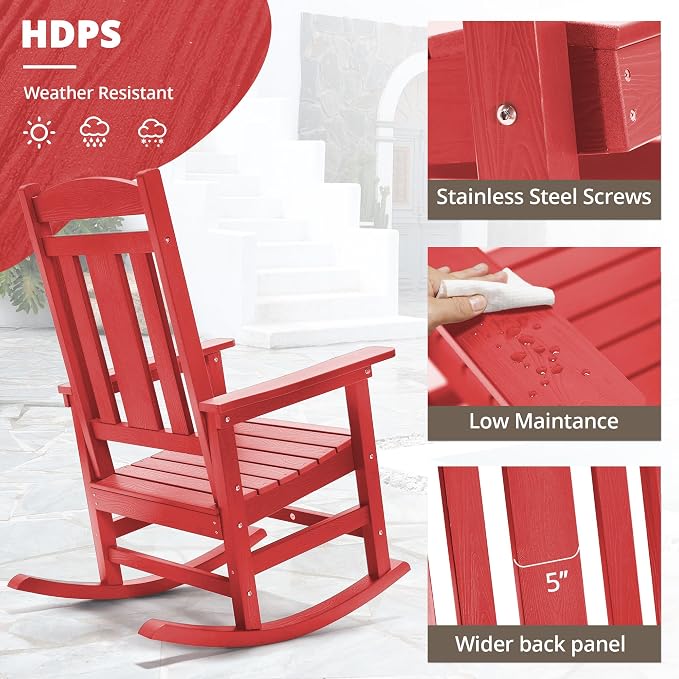 LUE BONA Rocking Chair Outdoor, Weather Resistant Poly Plastic Rocker Chairs - Image 3