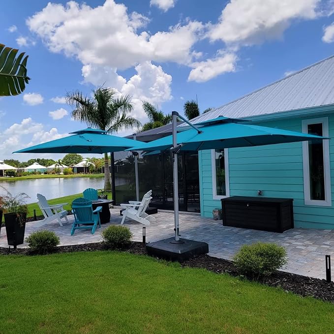 PURPLE LEAF Cantilever Umbrella 9' X 11' Double Top, Turquoise Blue | 35MPH - Image 2